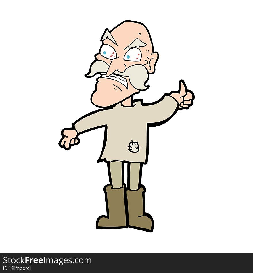 cartoon angry old man in patched clothing