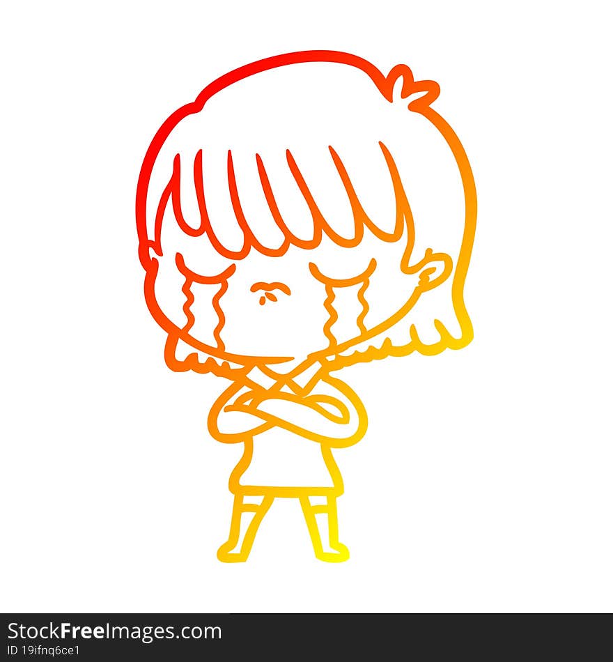 warm gradient line drawing of a cartoon woman crying