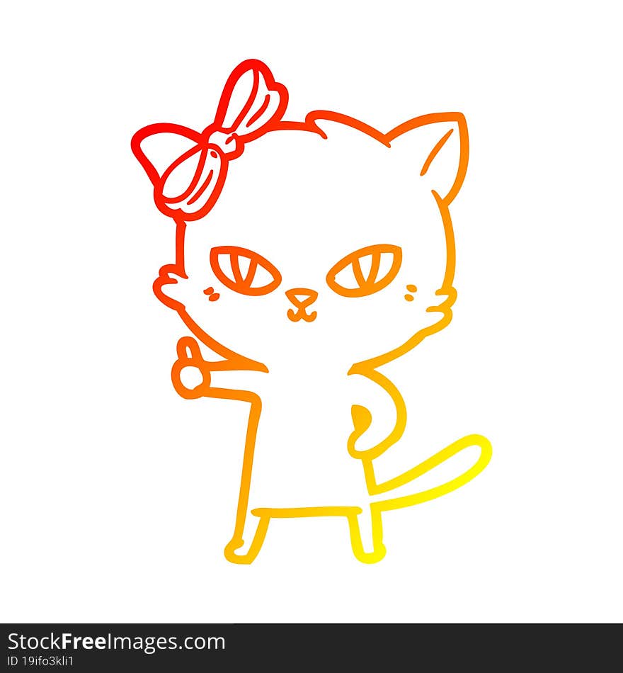 warm gradient line drawing cute cartoon cat giving thumbs up symbol