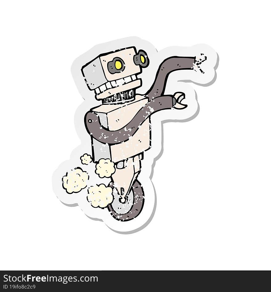 retro distressed sticker of a cartoon funny robot