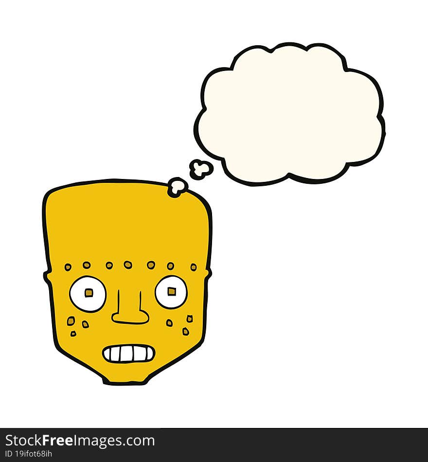 cartoon robot head with thought bubble