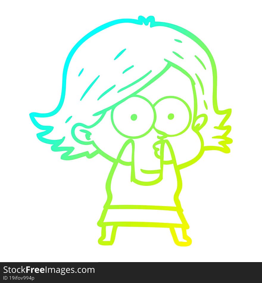 cold gradient line drawing of a cartoon girl pouting