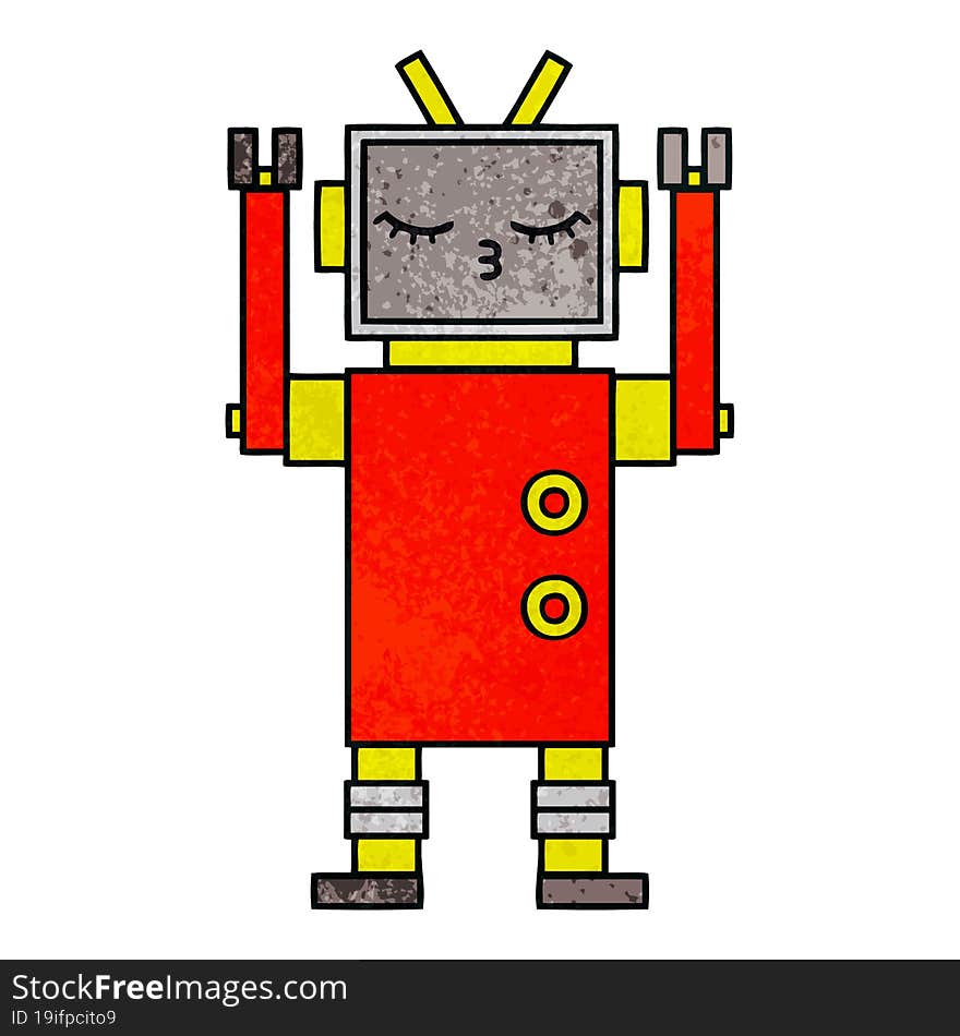 retro grunge texture cartoon of a robot