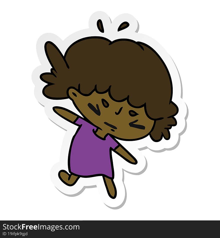 sticker cartoon illustration of a cute kawaii girl. sticker cartoon illustration of a cute kawaii girl