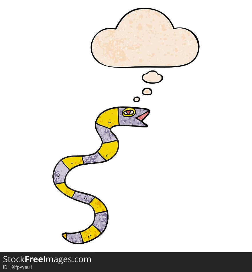 cartoon snake and thought bubble in grunge texture pattern style