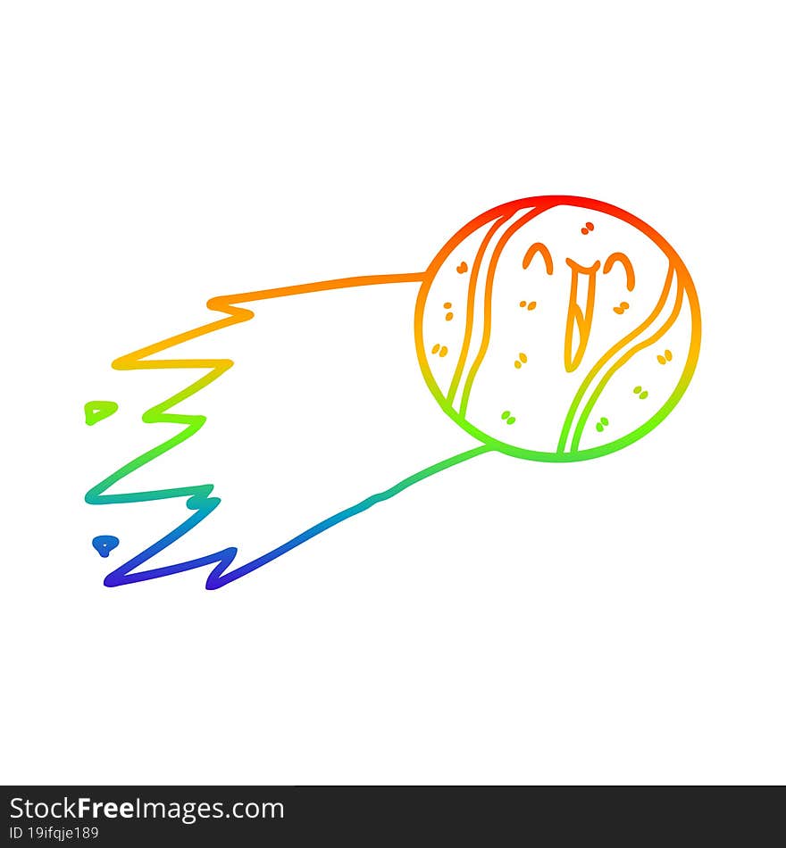 Rainbow Gradient Line Drawing Flying Tennis Ball Cartoon