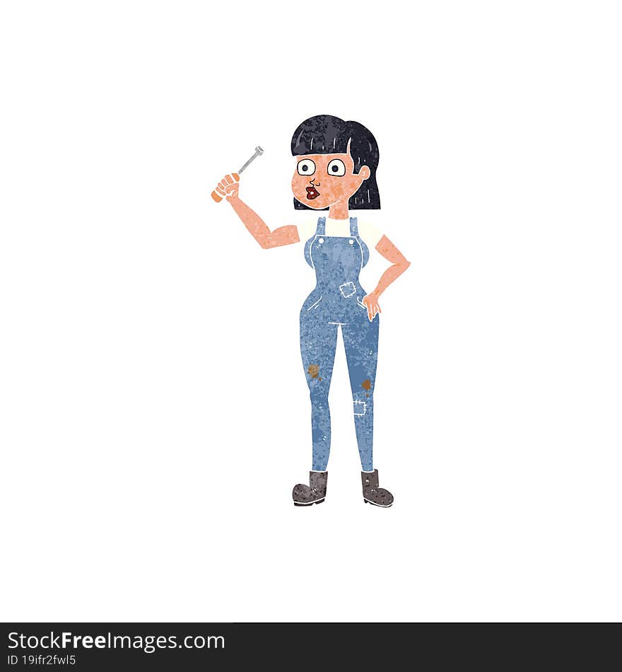 retro cartoon female mechanic