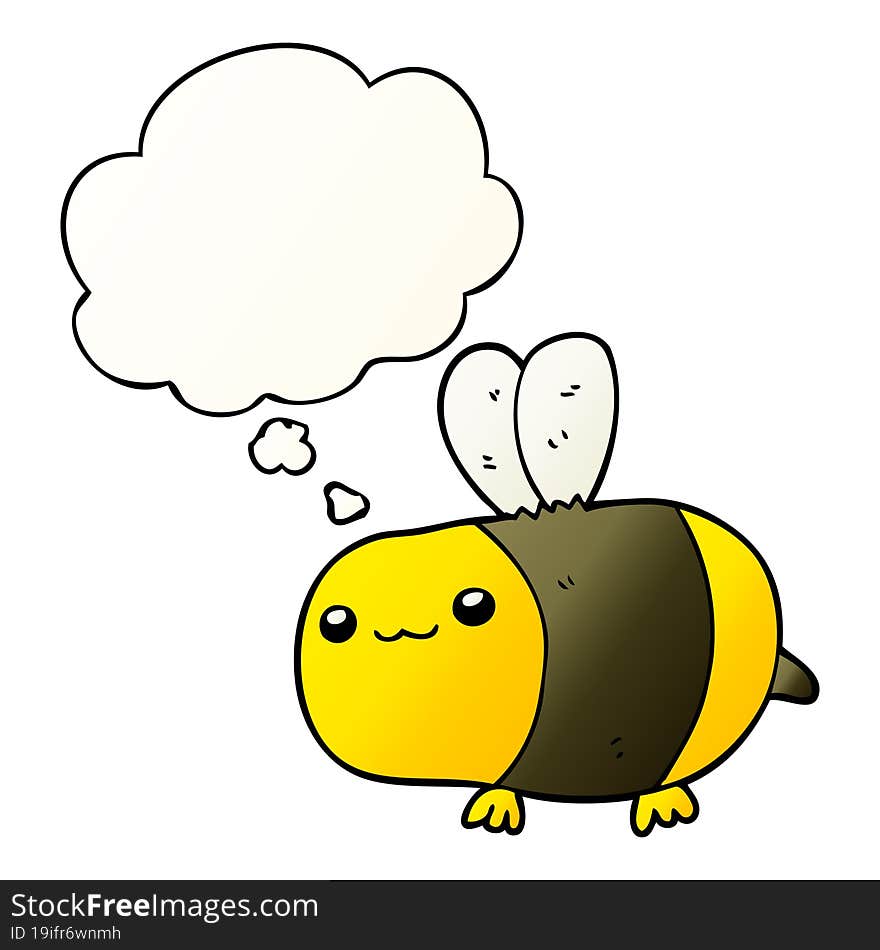 cartoon bee with thought bubble in smooth gradient style