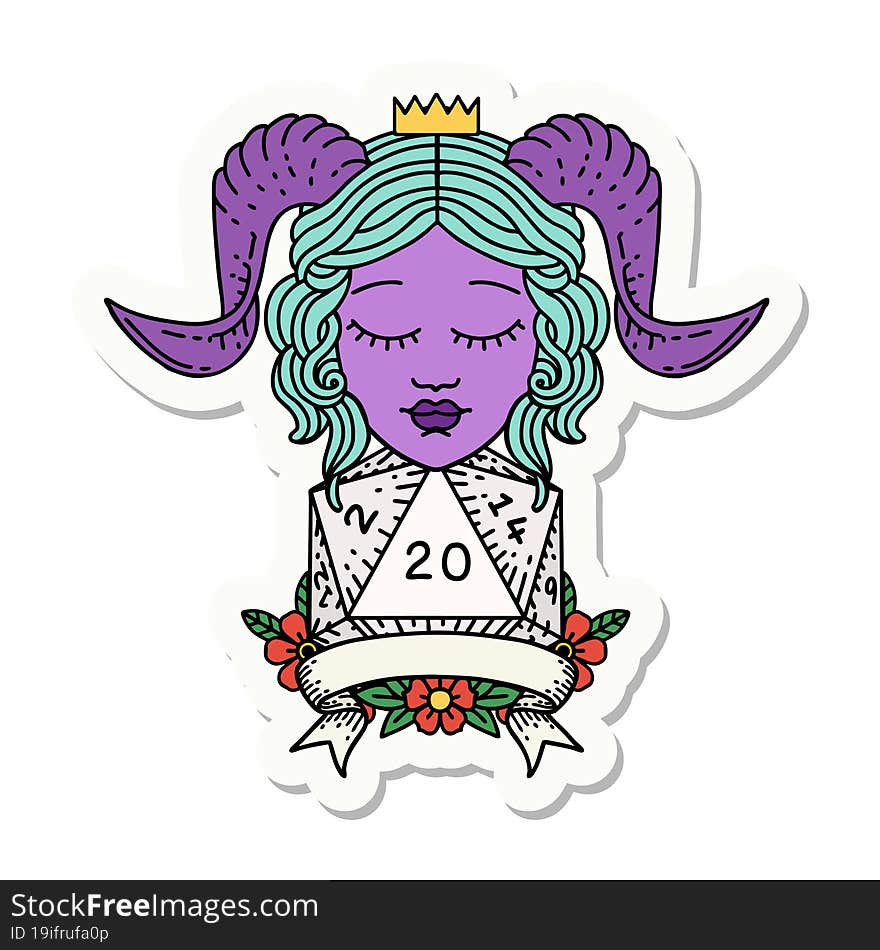 sticker of a tiefling with natural 20 D20 roll. sticker of a tiefling with natural 20 D20 roll