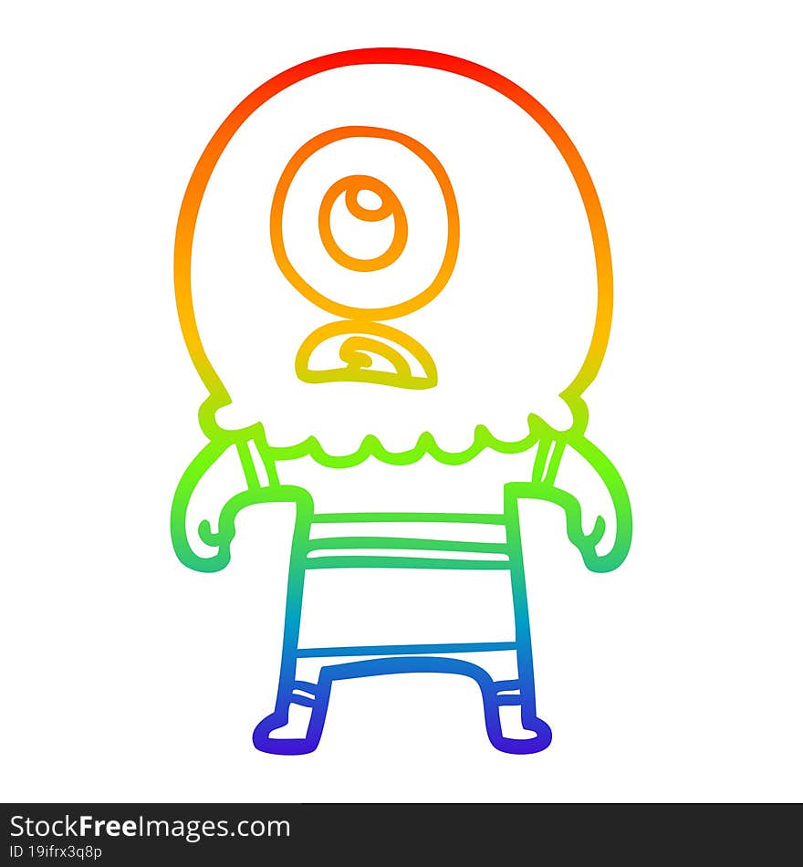 rainbow gradient line drawing cartoon cyclops alien spaceman