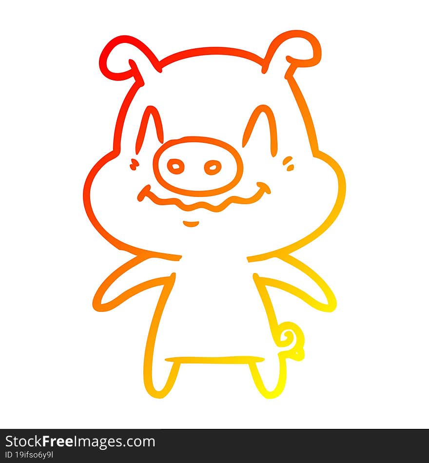 warm gradient line drawing nervous cartoon pig