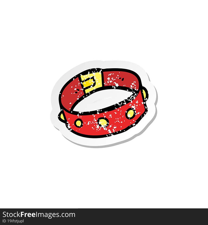 Distressed Sticker Of A Cartoon Dog Collar