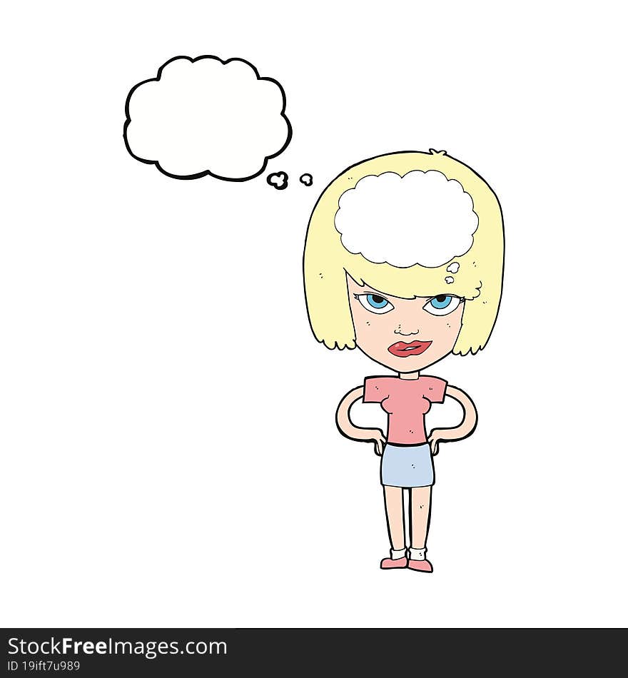 cartoon woman thinking with thought bubble