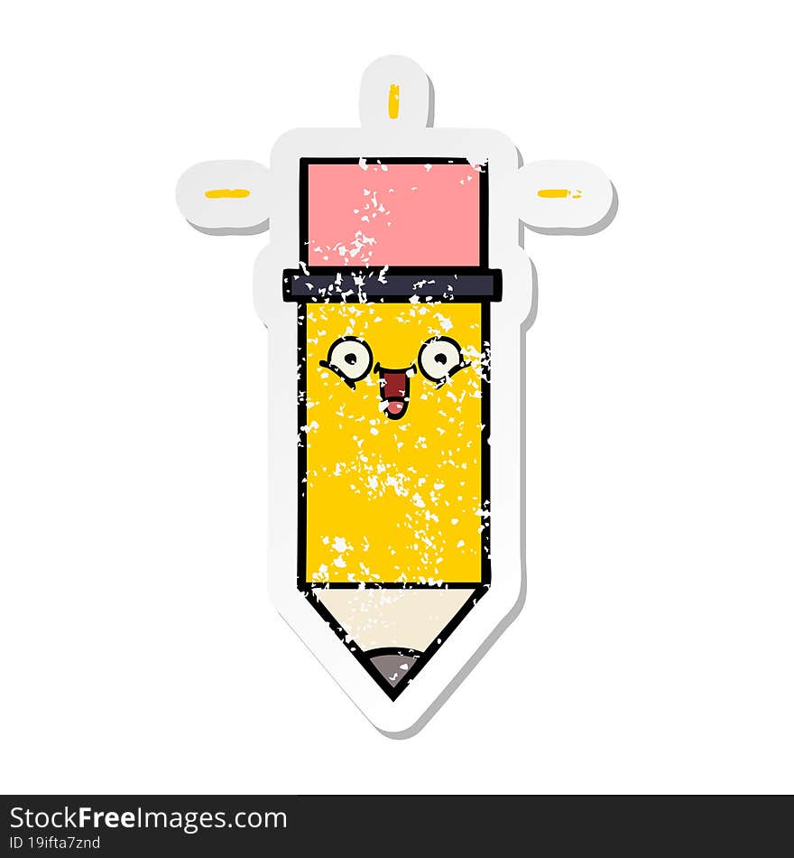 Distressed Sticker Of A Cute Cartoon Pencil