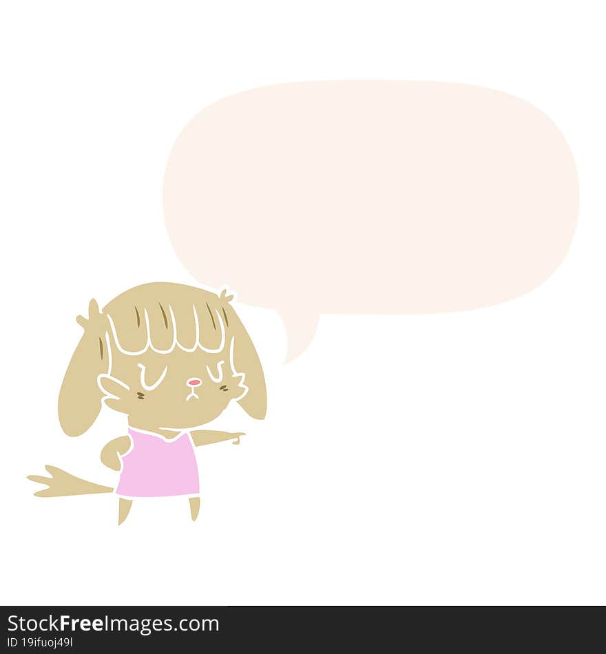 Cartoon Dog Girl Pointing And Speech Bubble In Retro Style