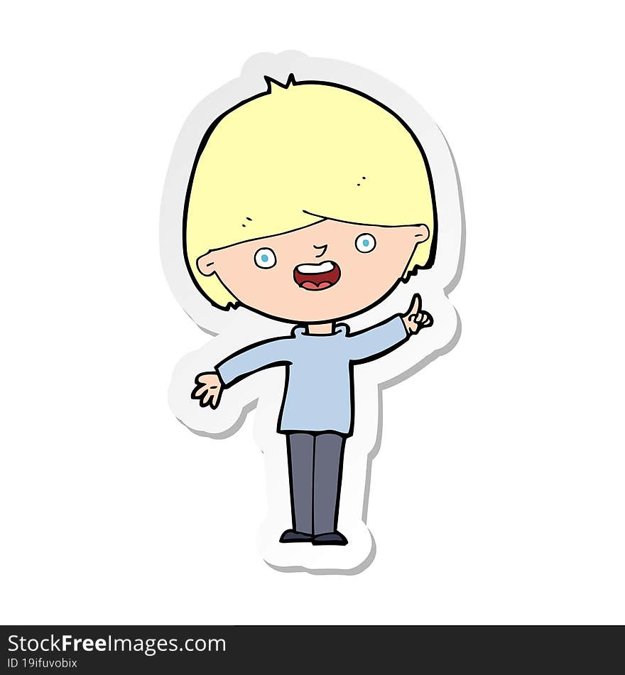 sticker of a cartoon happy boy