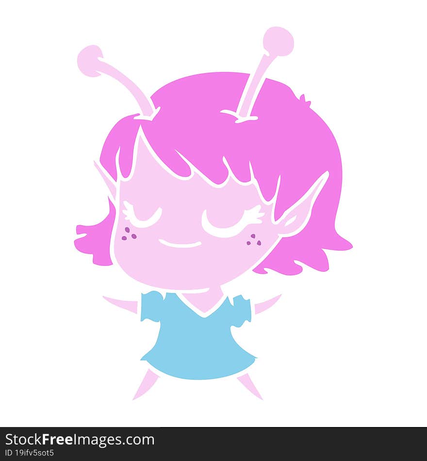 smiling alien girl flat color style cartoon