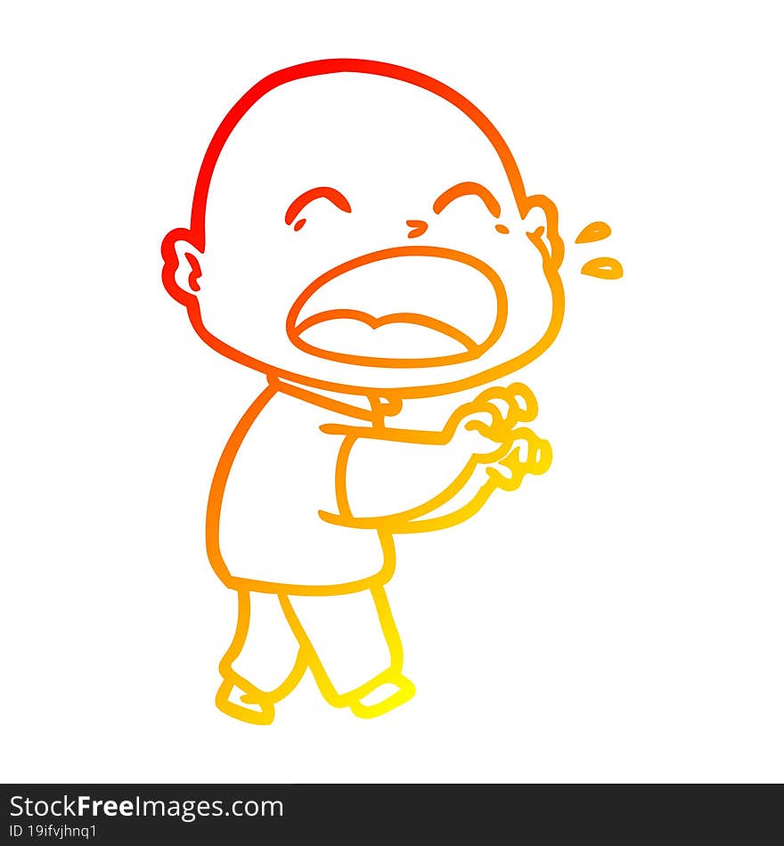 warm gradient line drawing cartoon shouting bald man