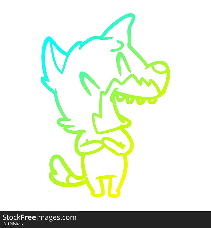 cold gradient line drawing laughing fox cartoon