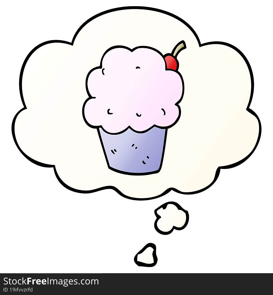 cartoon cupcake with thought bubble in smooth gradient style