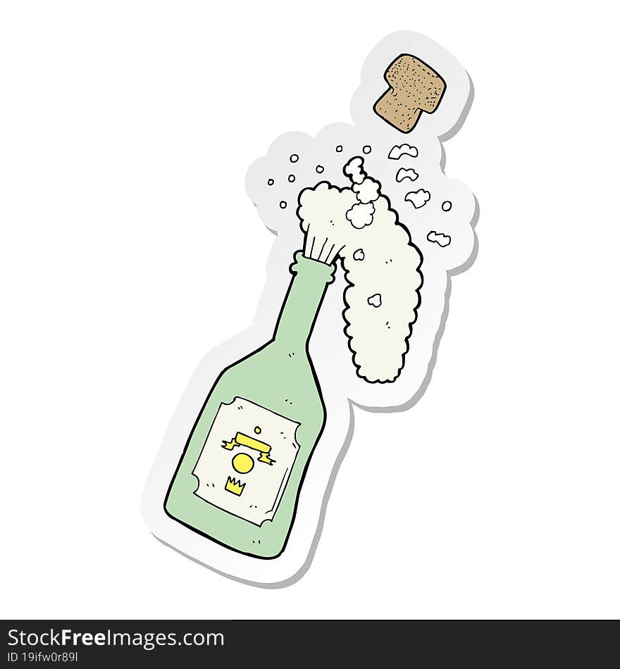 sticker of a cartoon champagne popping