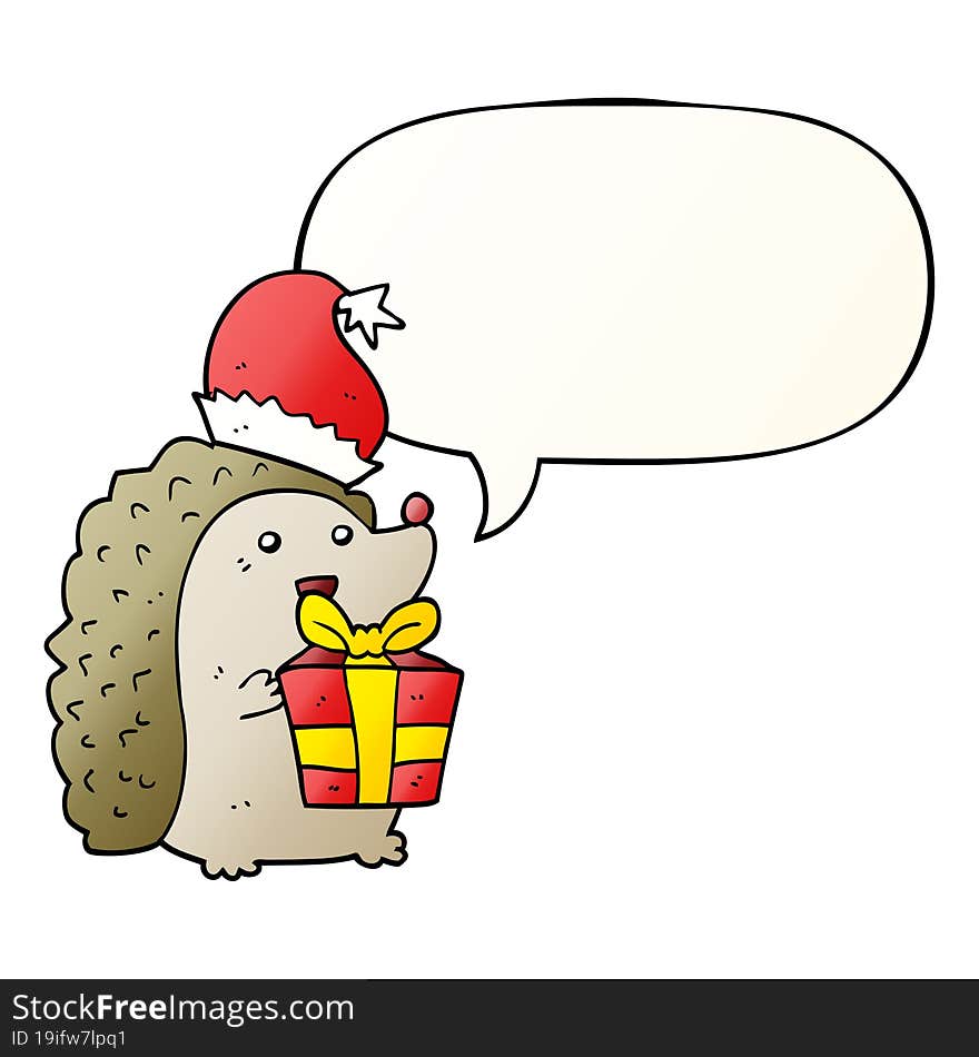 Cartoon Hedgehog Wearing Christmas Hat And Speech Bubble In Smooth Gradient Style