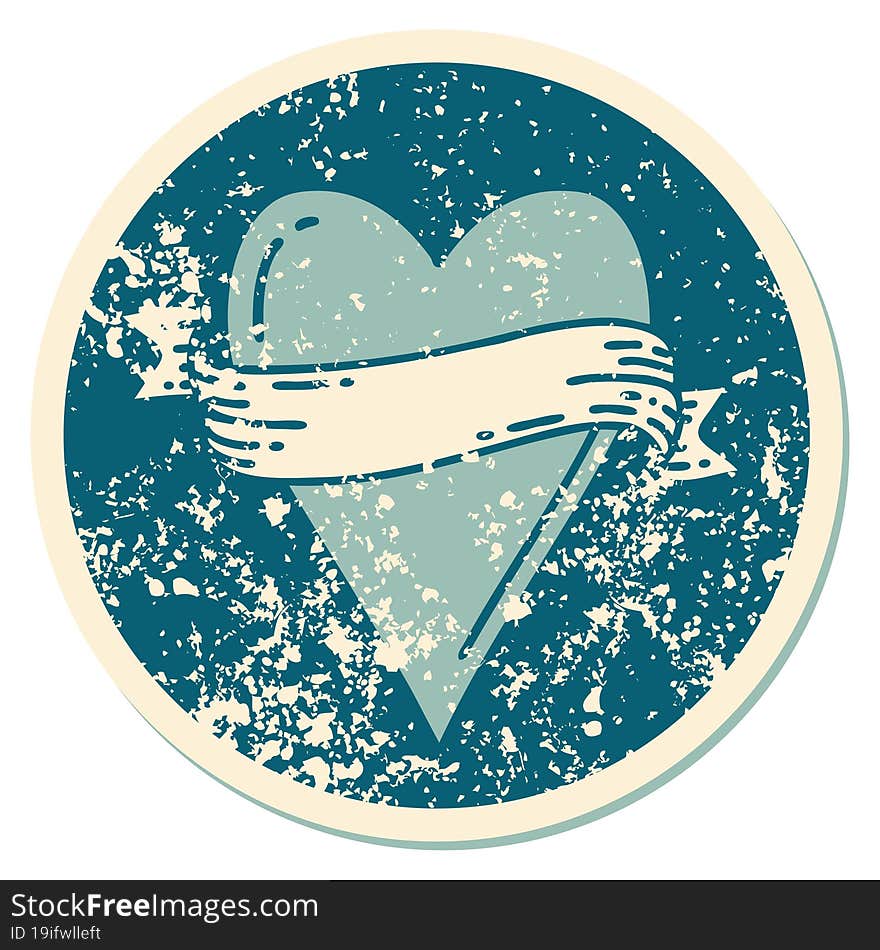 Distressed Sticker Tattoo Style Icon Of A Heart And Banner