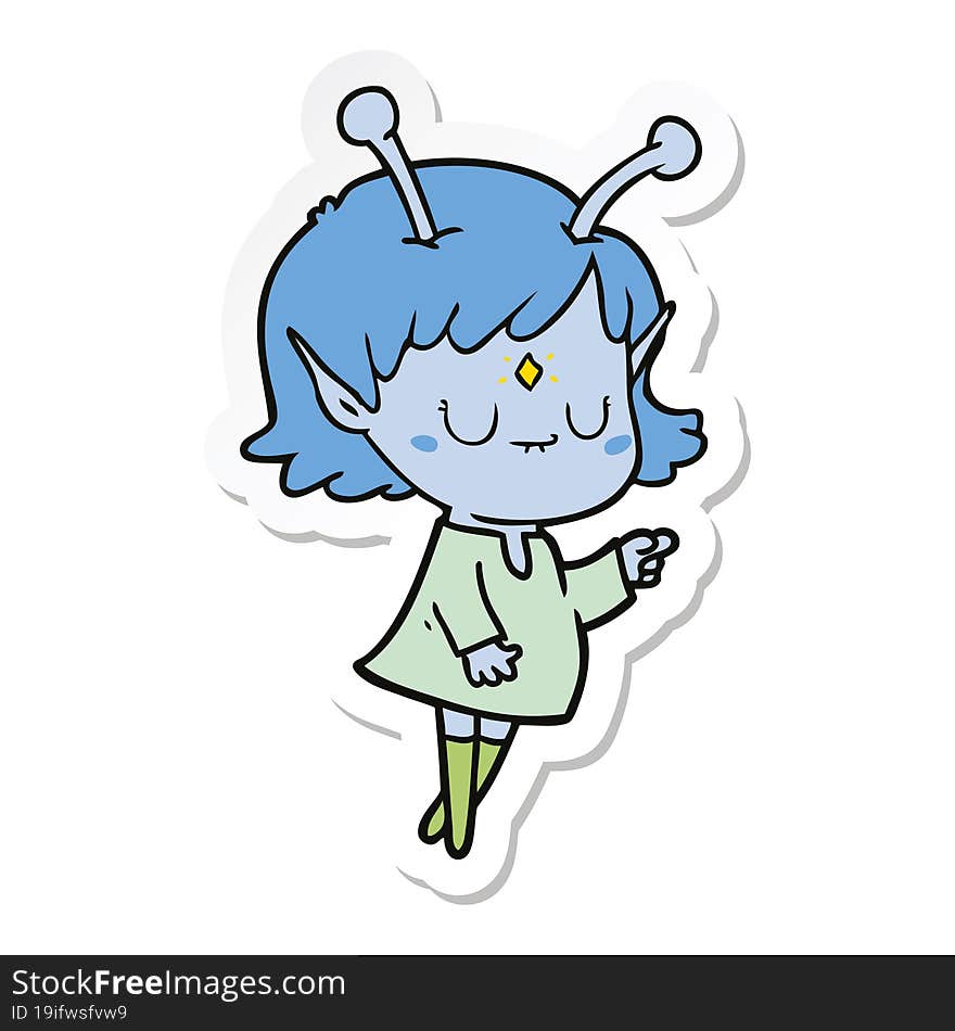 sticker of a cartoon alien girl