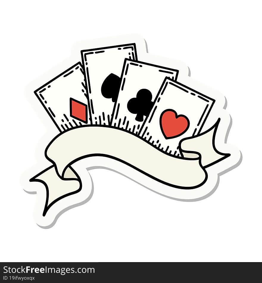 Tattoo Style Sticker Of Cards And Banner