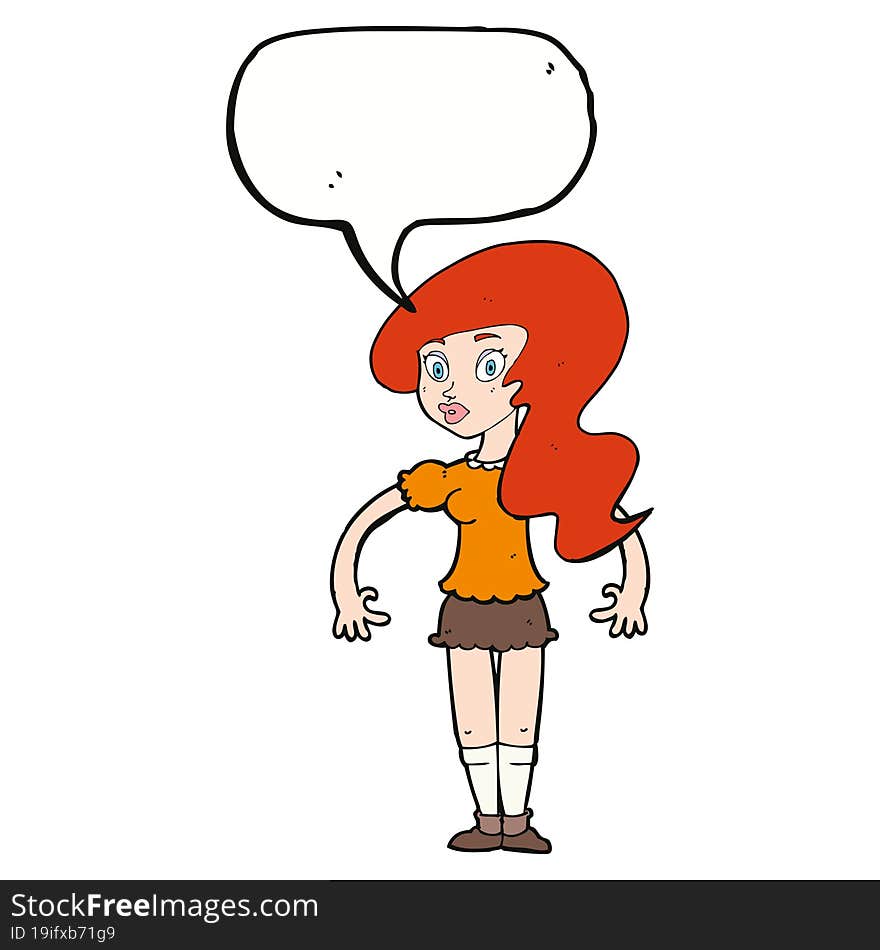 cartoon pretty woman with speech bubble