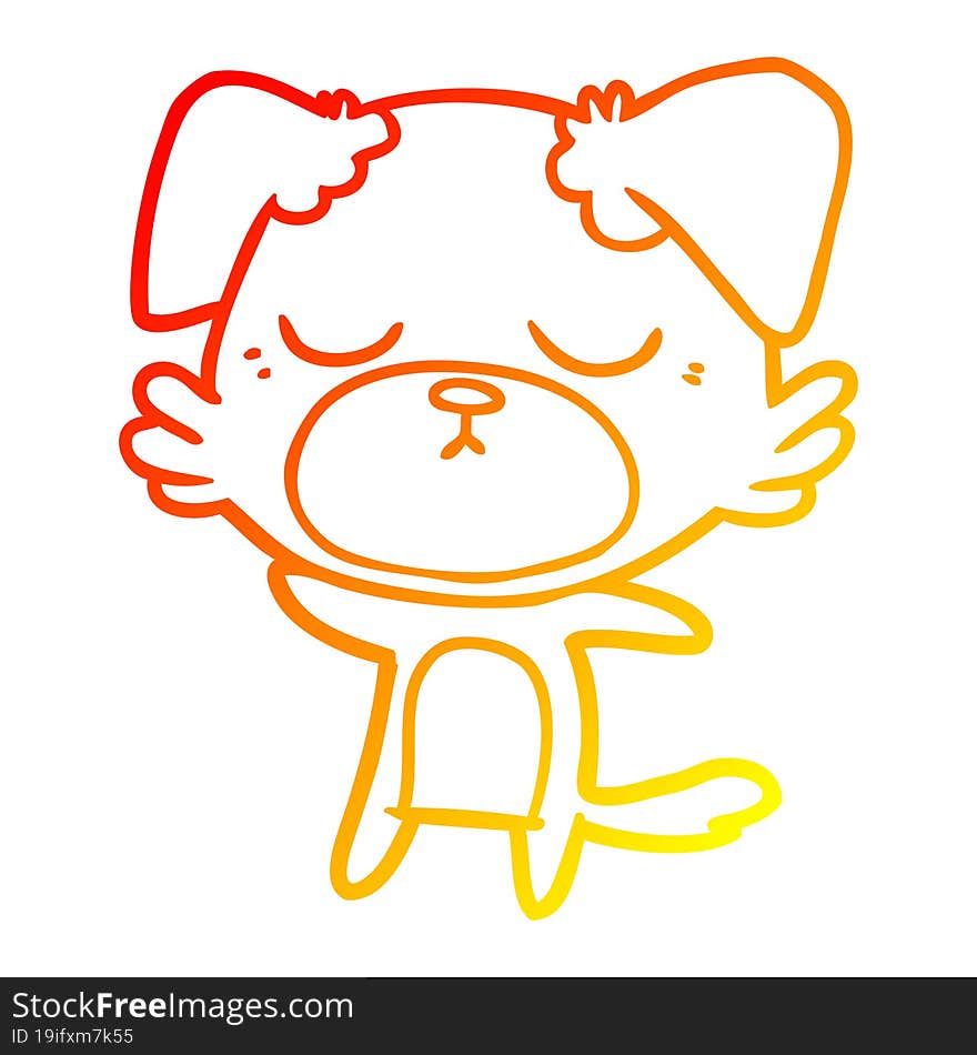 warm gradient line drawing of a cute cartoon dog