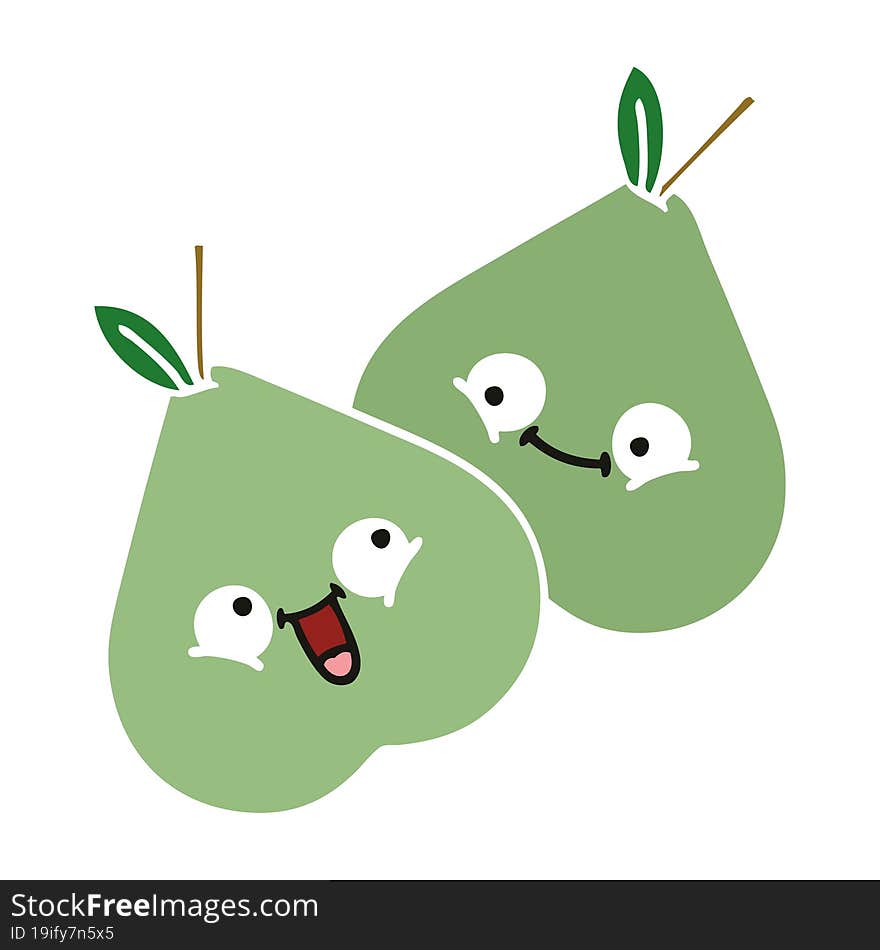 flat color retro cartoon of a green pear