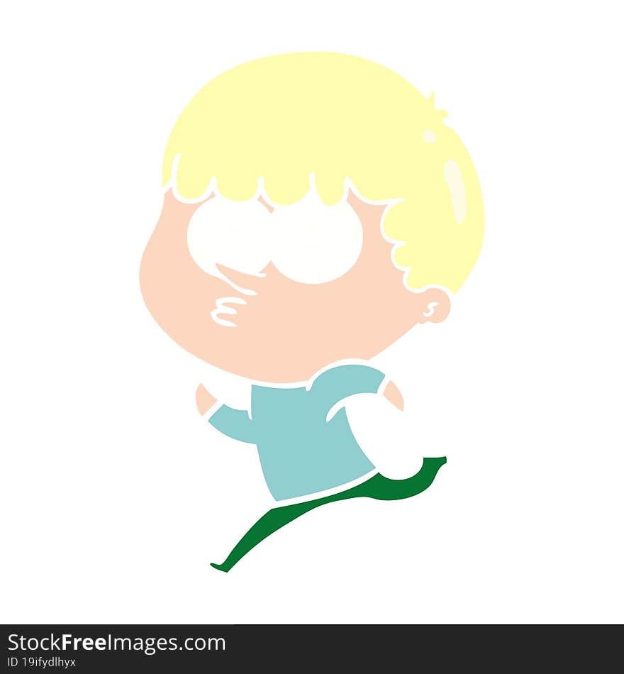 flat color style cartoon curious boy running