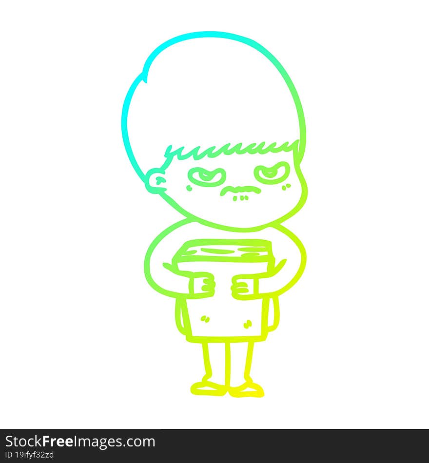 Cold Gradient Line Drawing Annoyed Cartoon Boy