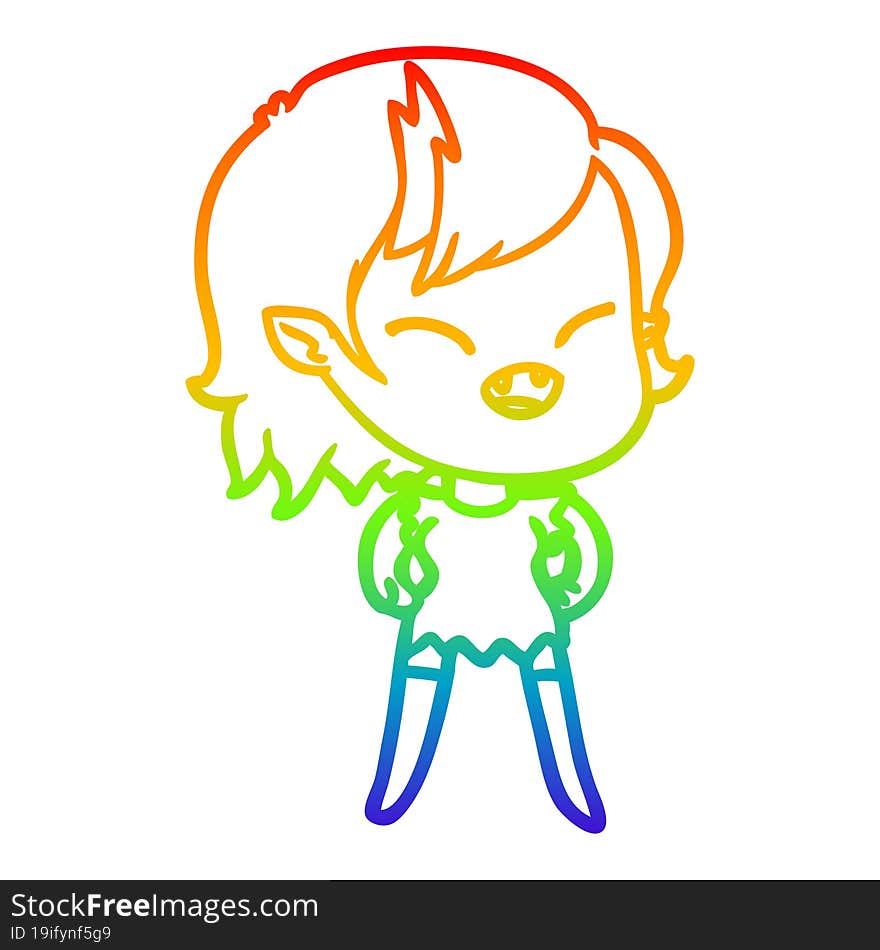 rainbow gradient line drawing cartoon laughing vampire girl