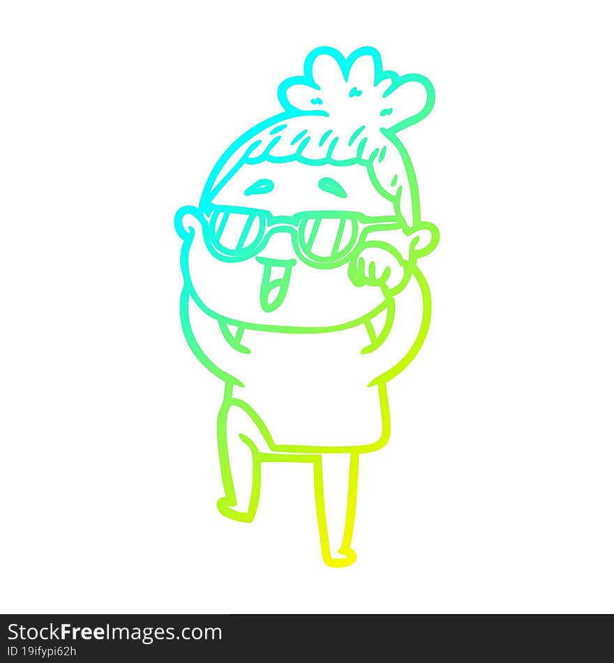 Cold Gradient Line Drawing Cartoon Happy Woman Wearing Spectacles