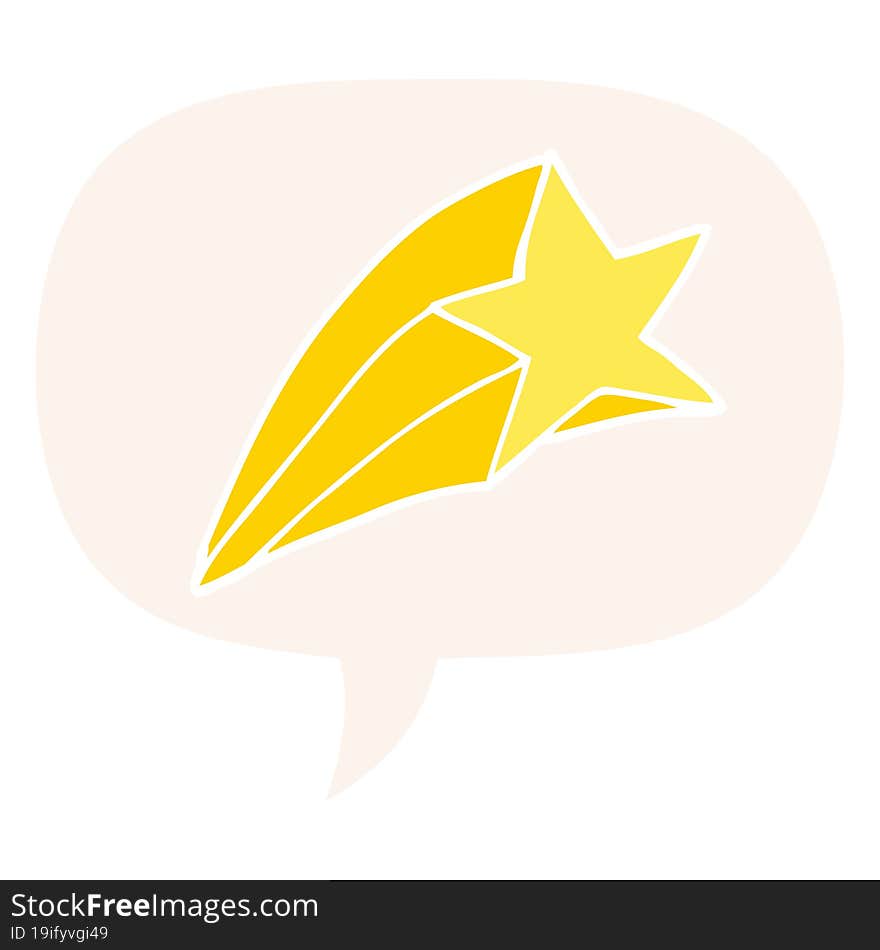 cartoon shooting star with speech bubble in retro style