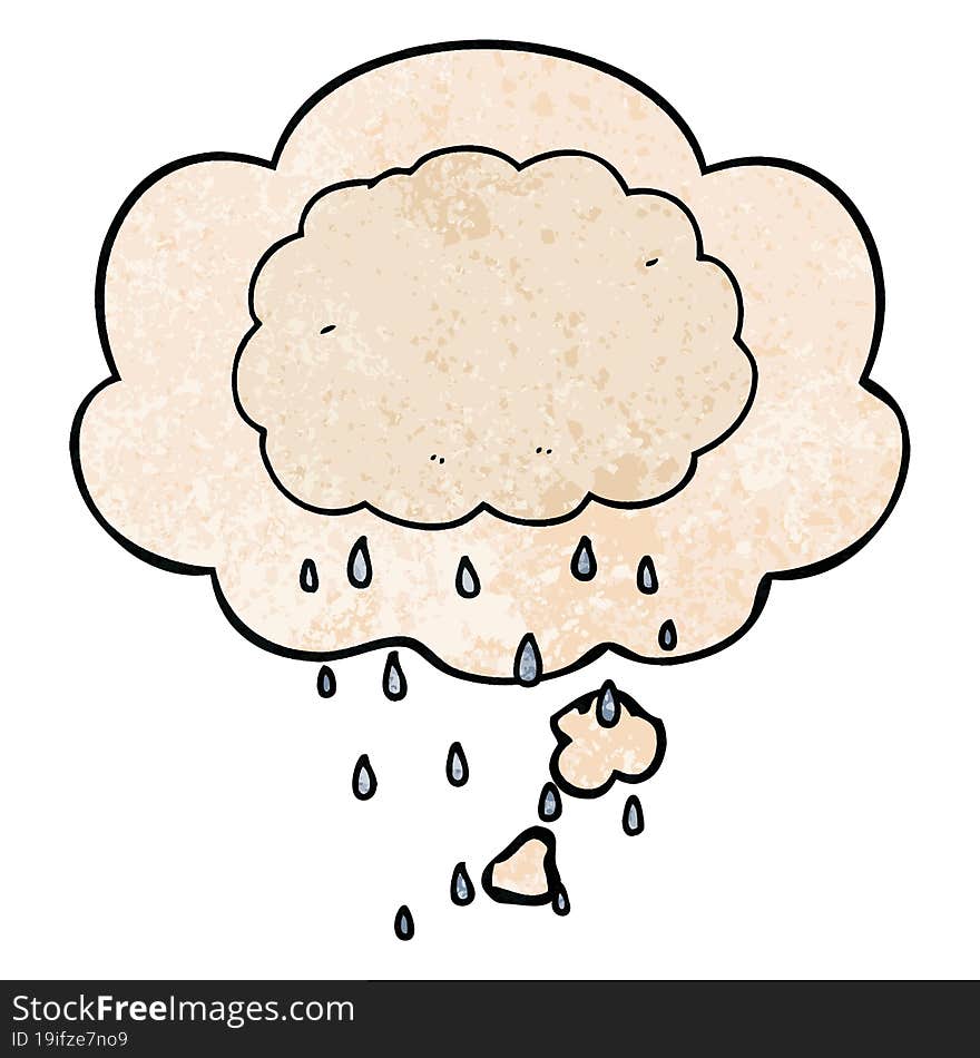 cartoon rain cloud and thought bubble in grunge texture pattern style