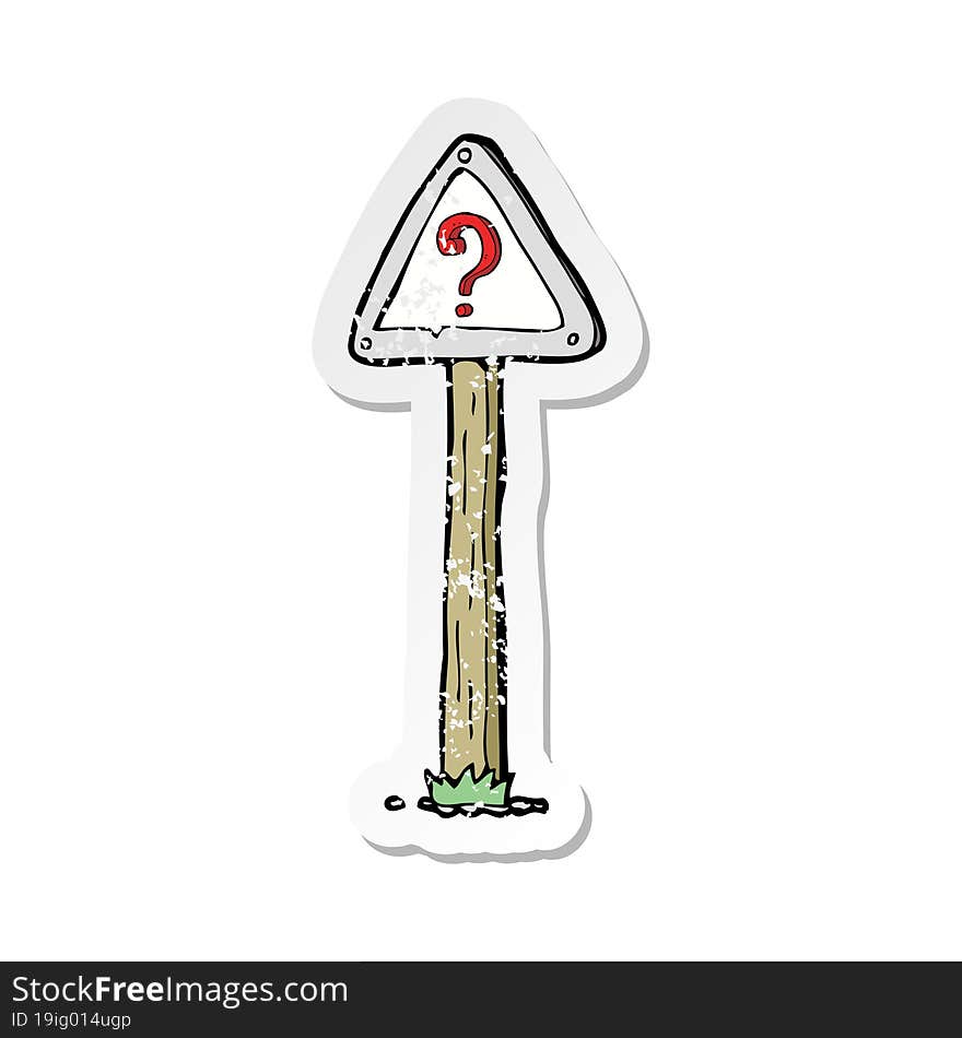 Retro Distressed Sticker Of A Cartoon Question Mark Sign