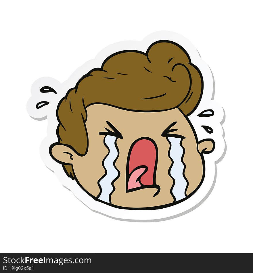 sticker of a cartoon crying boy