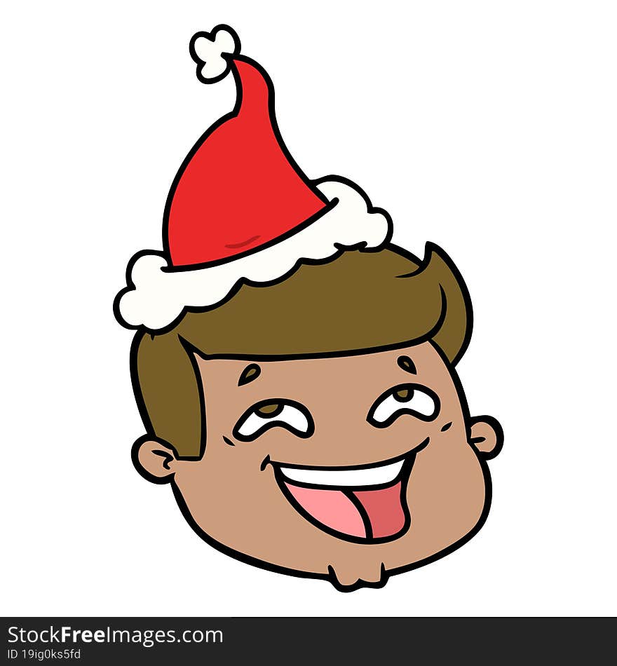 happy hand drawn line drawing of a male face wearing santa hat. happy hand drawn line drawing of a male face wearing santa hat