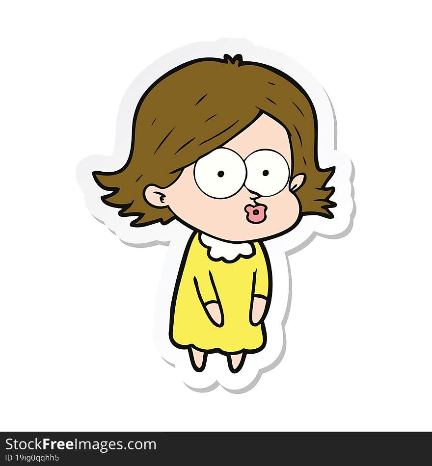 Sticker Of A Cartoon Girl Pouting