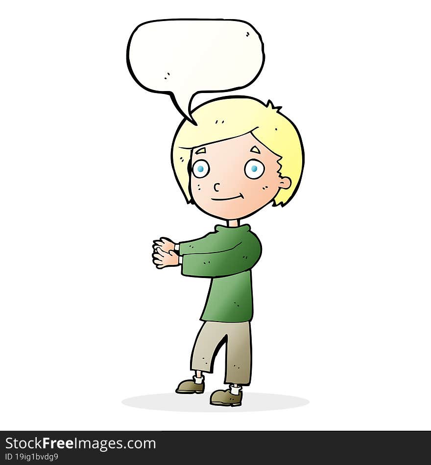 Cartoon Happy Boy With Speech Bubble