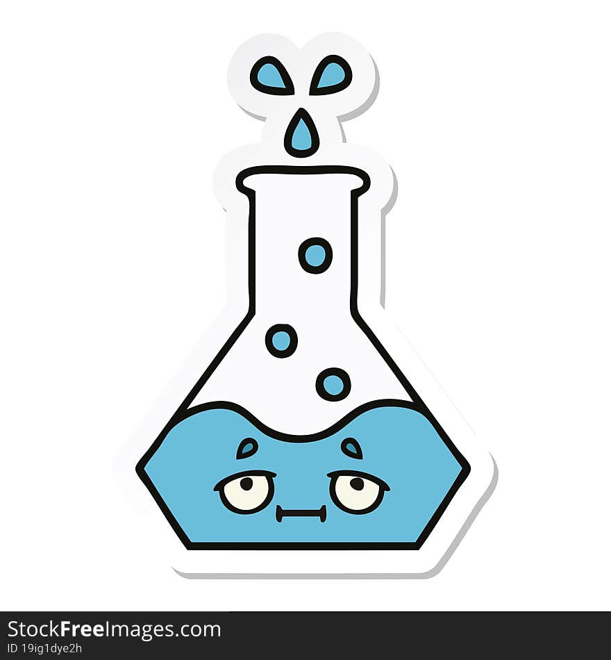 sticker of a cute cartoon science beaker