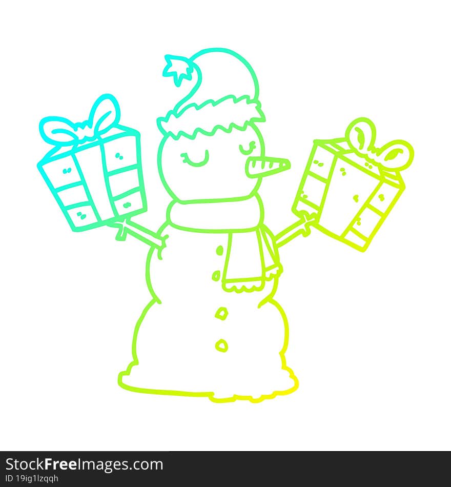 Cold Gradient Line Drawing Cartoon Snowman