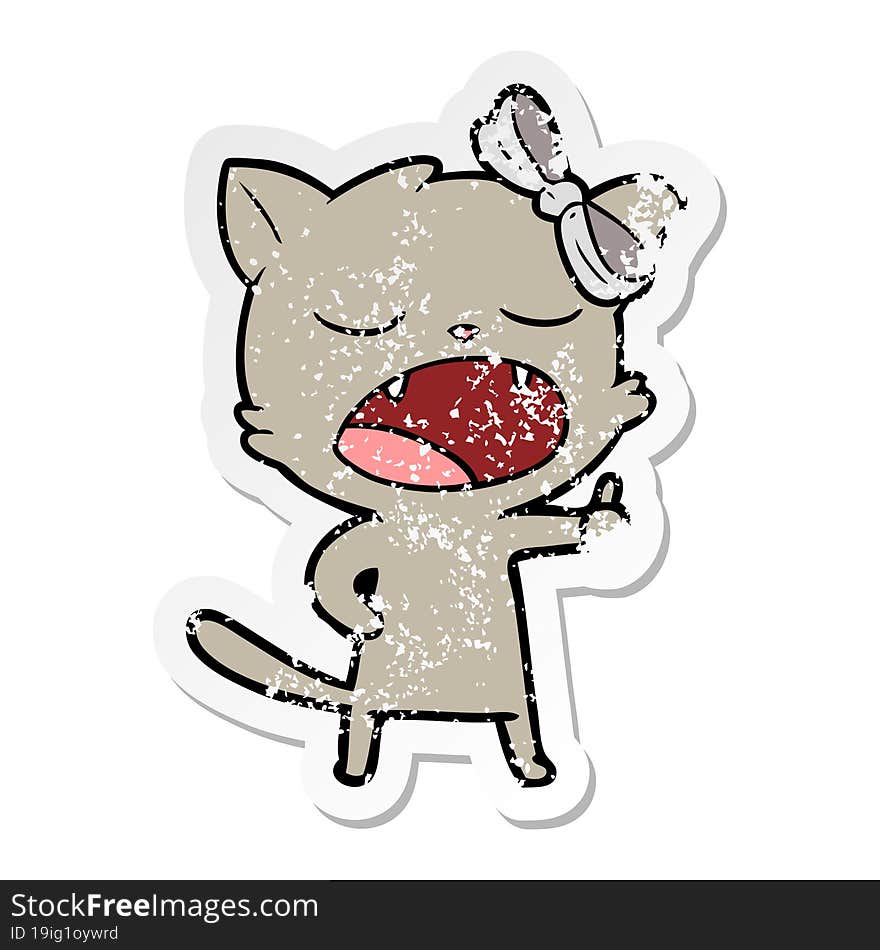 distressed sticker of a cartoon yawning cat