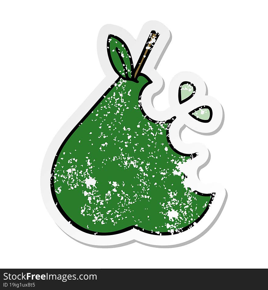 distressed sticker of a cute cartoon pear