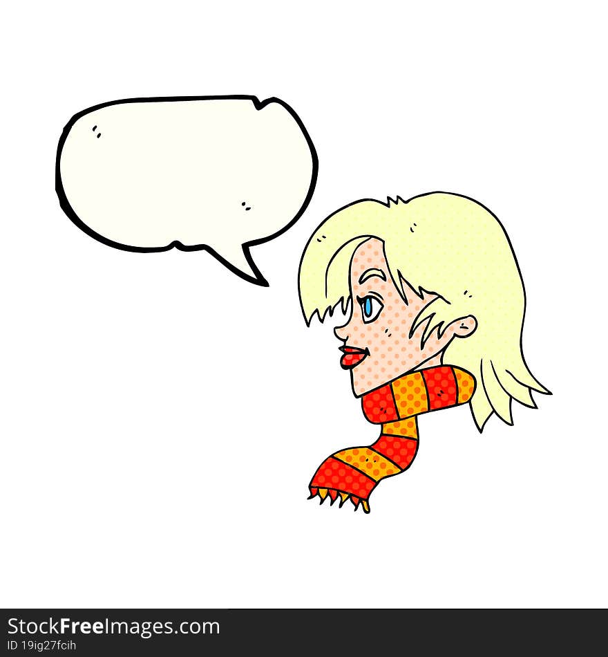 comic book speech bubble cartoon woman wearing scarf