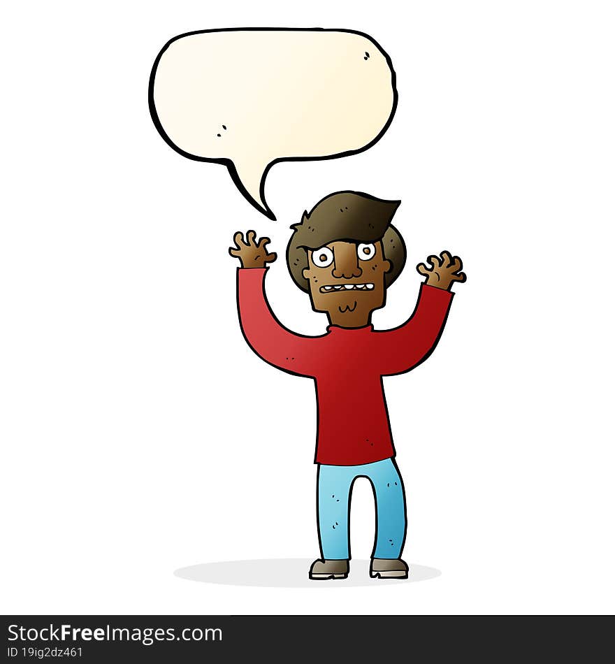 cartoon terrified man with speech bubble