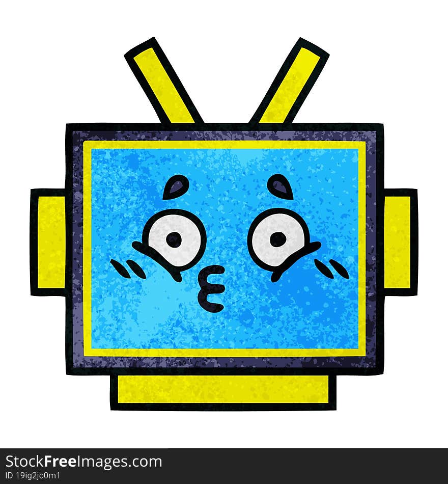 retro grunge texture cartoon of a robot head